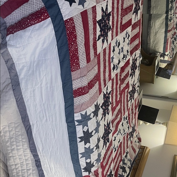 PIECED QUILT Patriotic Patchwork Quilt Sawtooth Stars AMERICANA - Picture 10 of 13